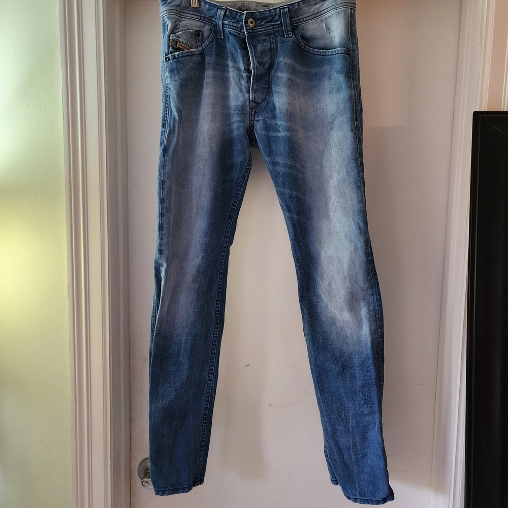 Diesel Industry Mens Light Wash Slim Straight Distressed Denim Jeans Blue 32